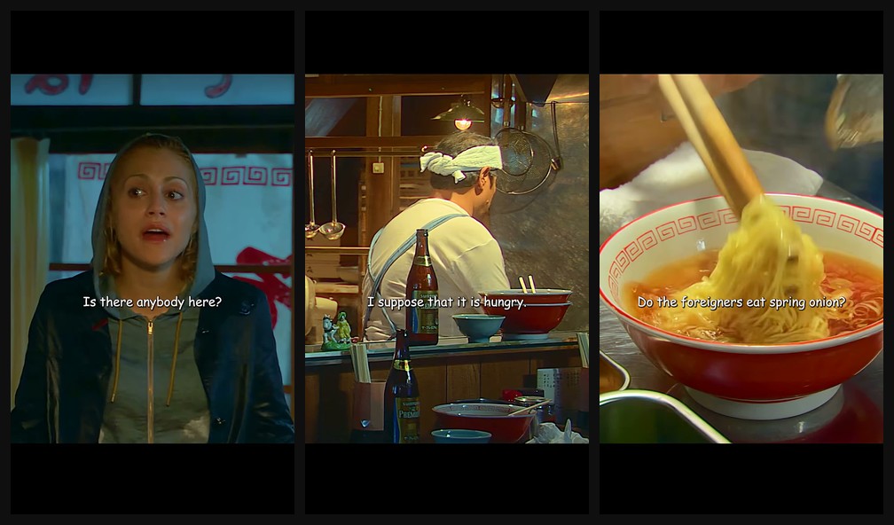 An American girl finds comfort in ramen opening hook frames